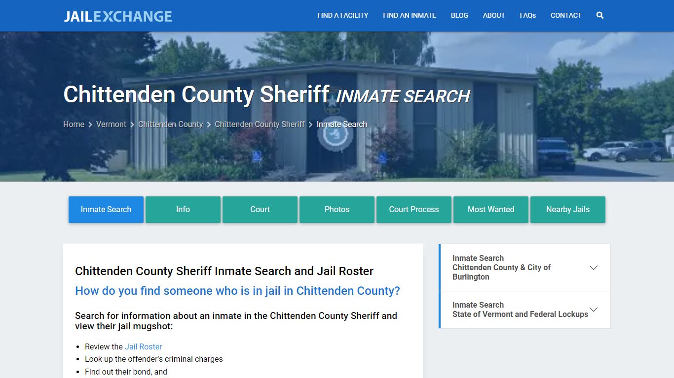 Chittenden County Sheriff Inmate Search - Jail Exchange