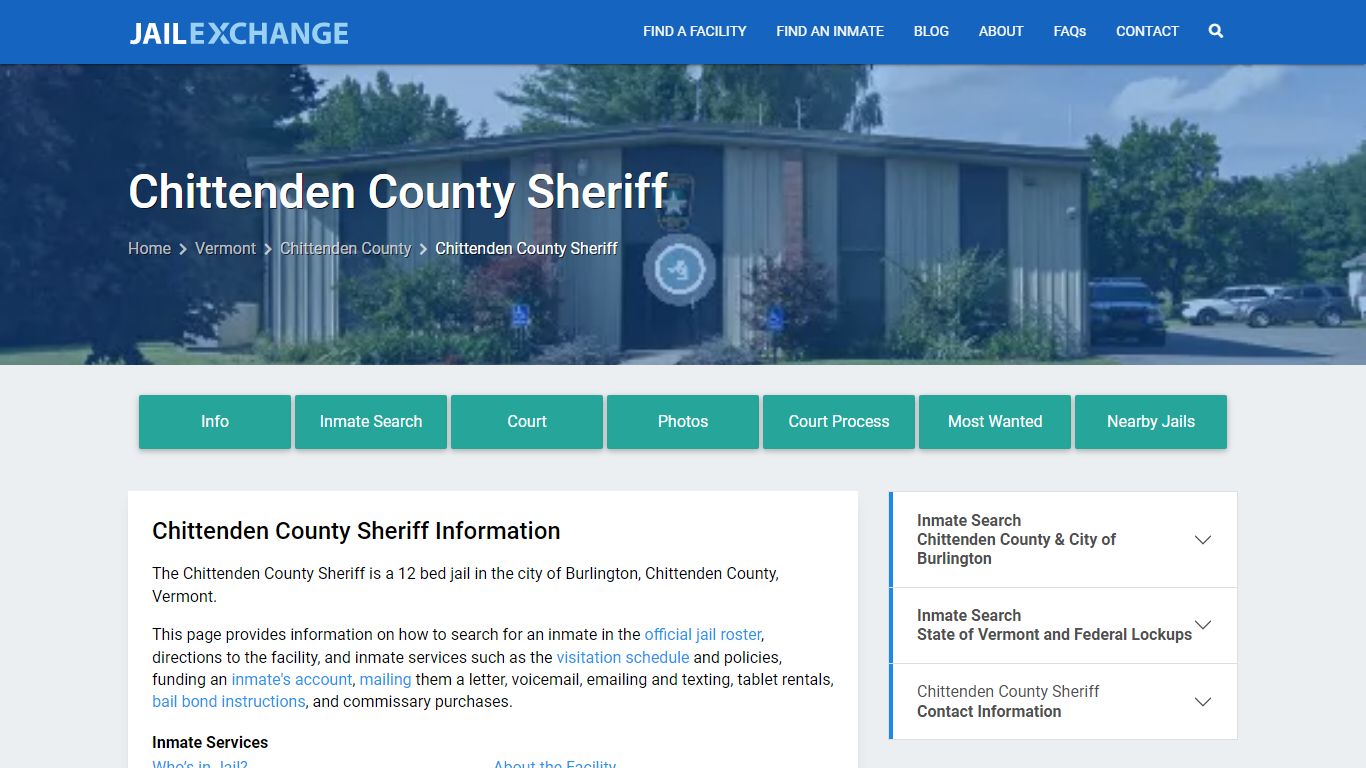 Chittenden County Sheriff, VT Inmate Search, Information - Jail Exchange