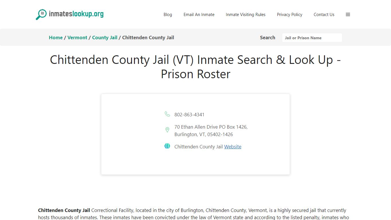 Chittenden County Jail (VT) Inmate Search & Look Up - Prison Roster